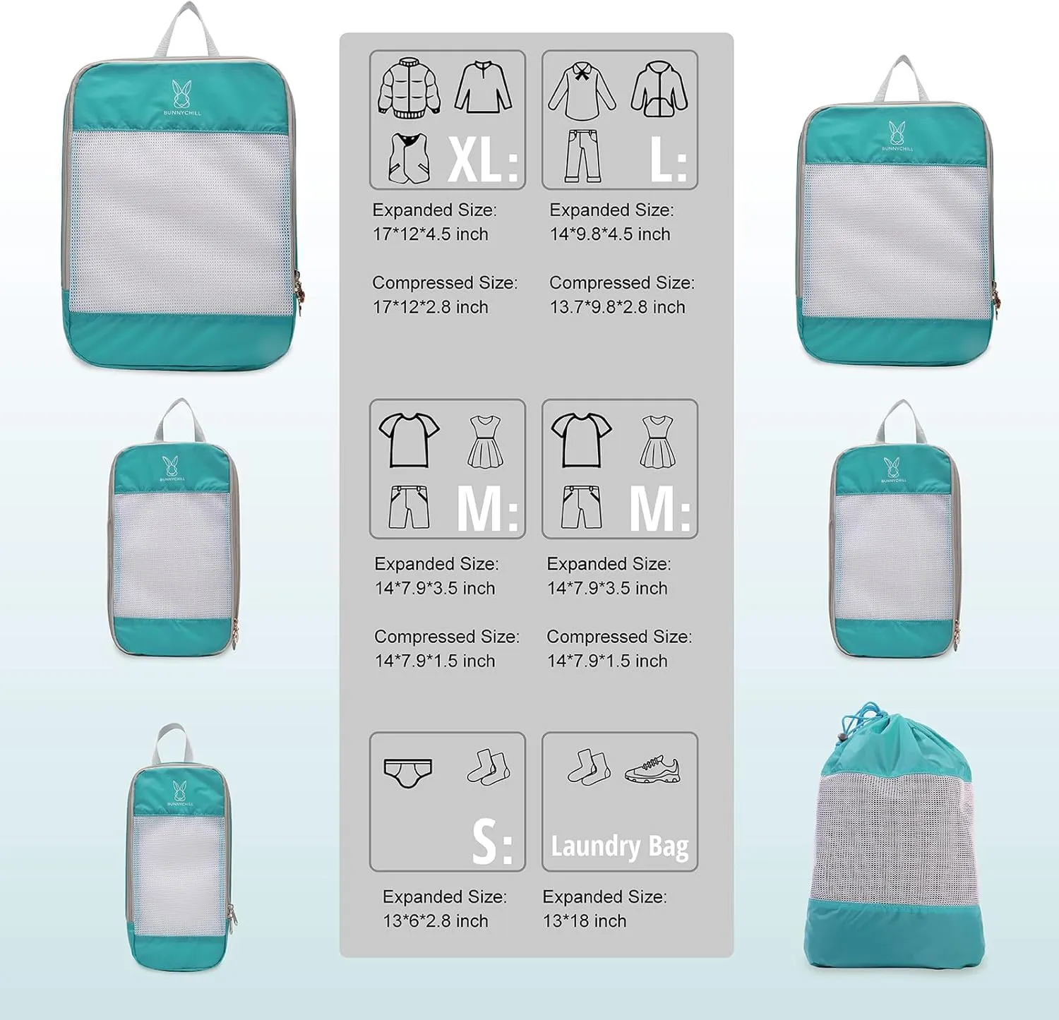 Expandable Compression Packing Cubes for Suitcases,6 Set Lightweight Compressible Travel Packing Organizer for Carry on Suitcase,Organizer Bags Set as Travel Essentials for Women