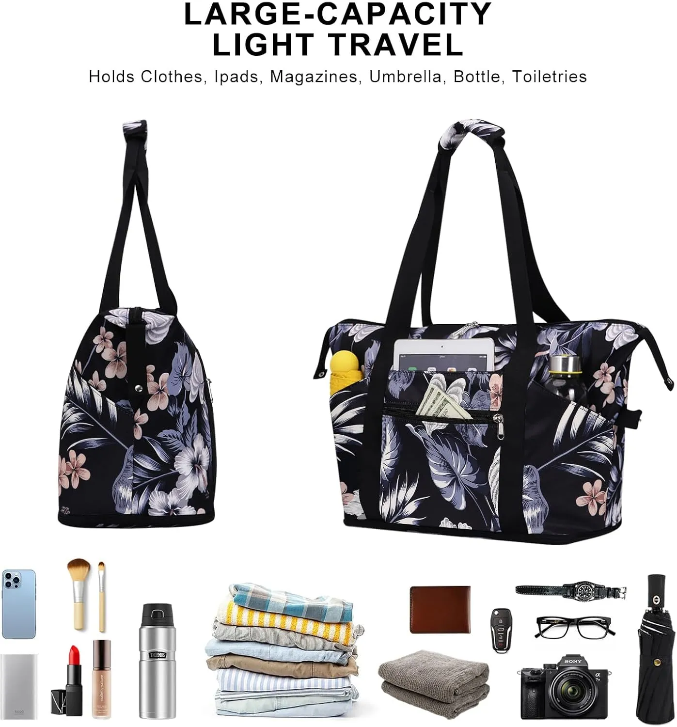 Expandable Duffel Bag for Women with Trolley Sleeve/Wet Pocket Weekender Travel Tote Large Carry On Overnight Luggage