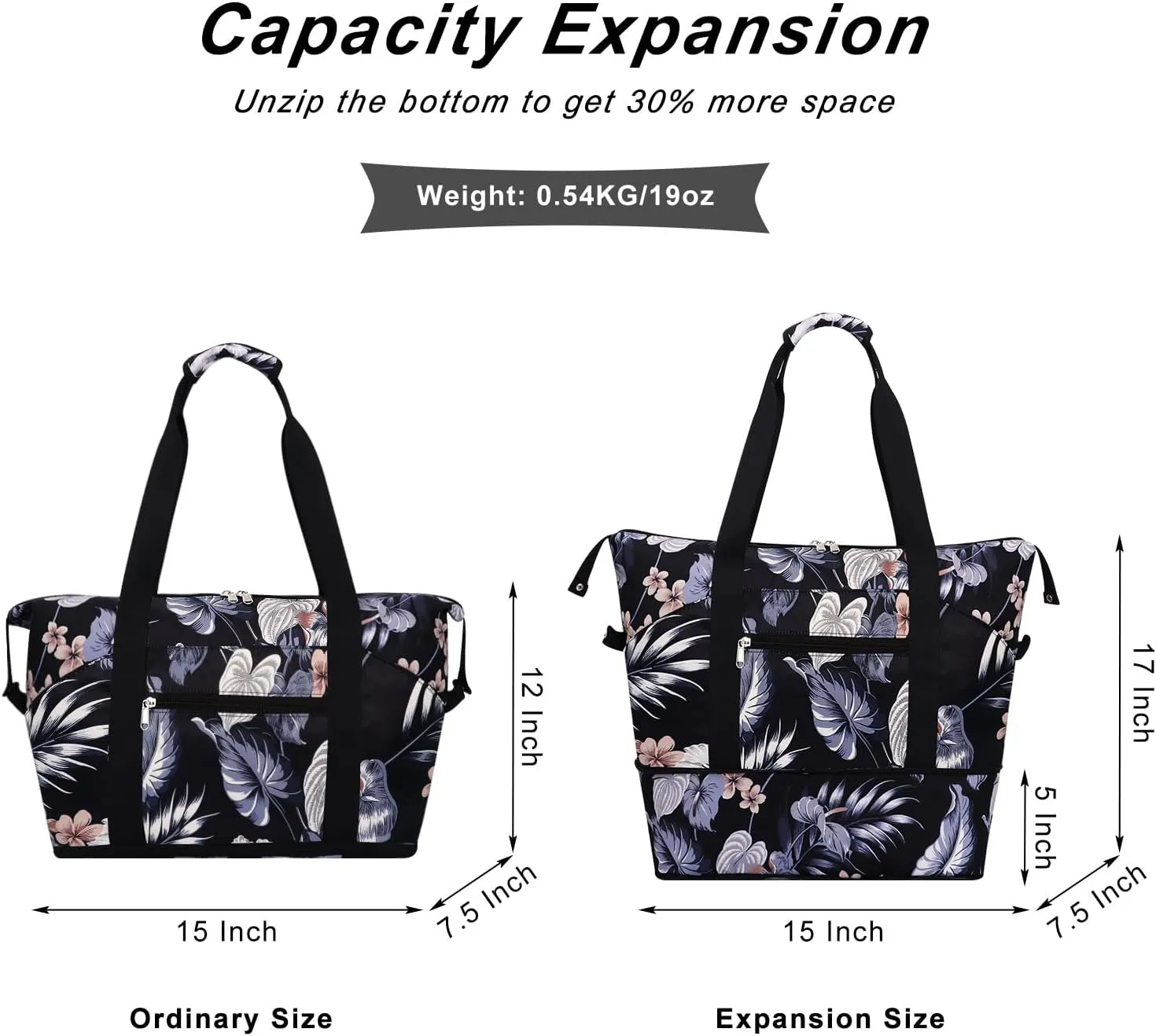 Expandable Duffel Bag for Women with Trolley Sleeve/Wet Pocket Weekender Travel Tote Large Carry On Overnight Luggage