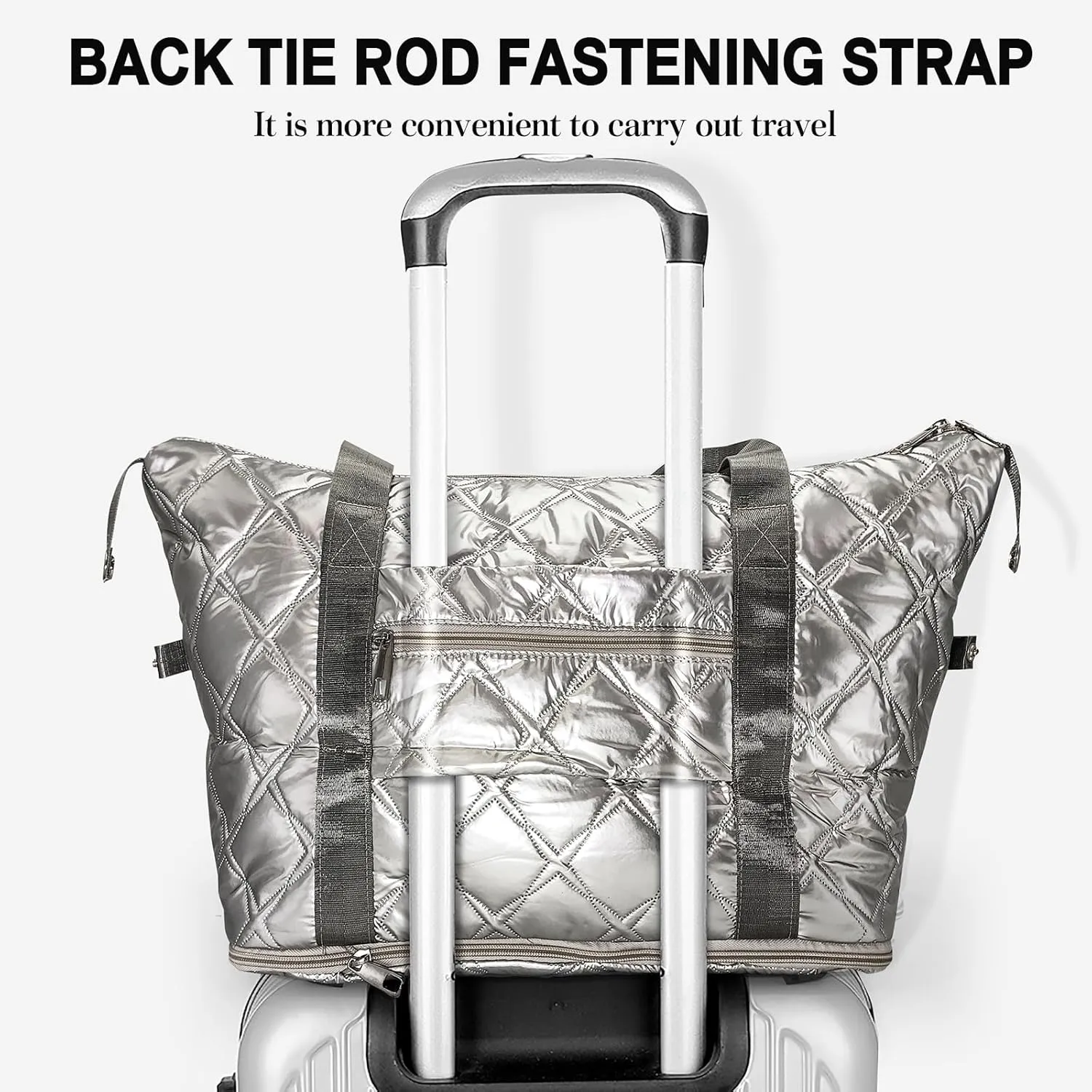 Expandable Duffel Rolling Mommy Travel Luggage Convertible Gym Weekend Bag for Women (Silver)