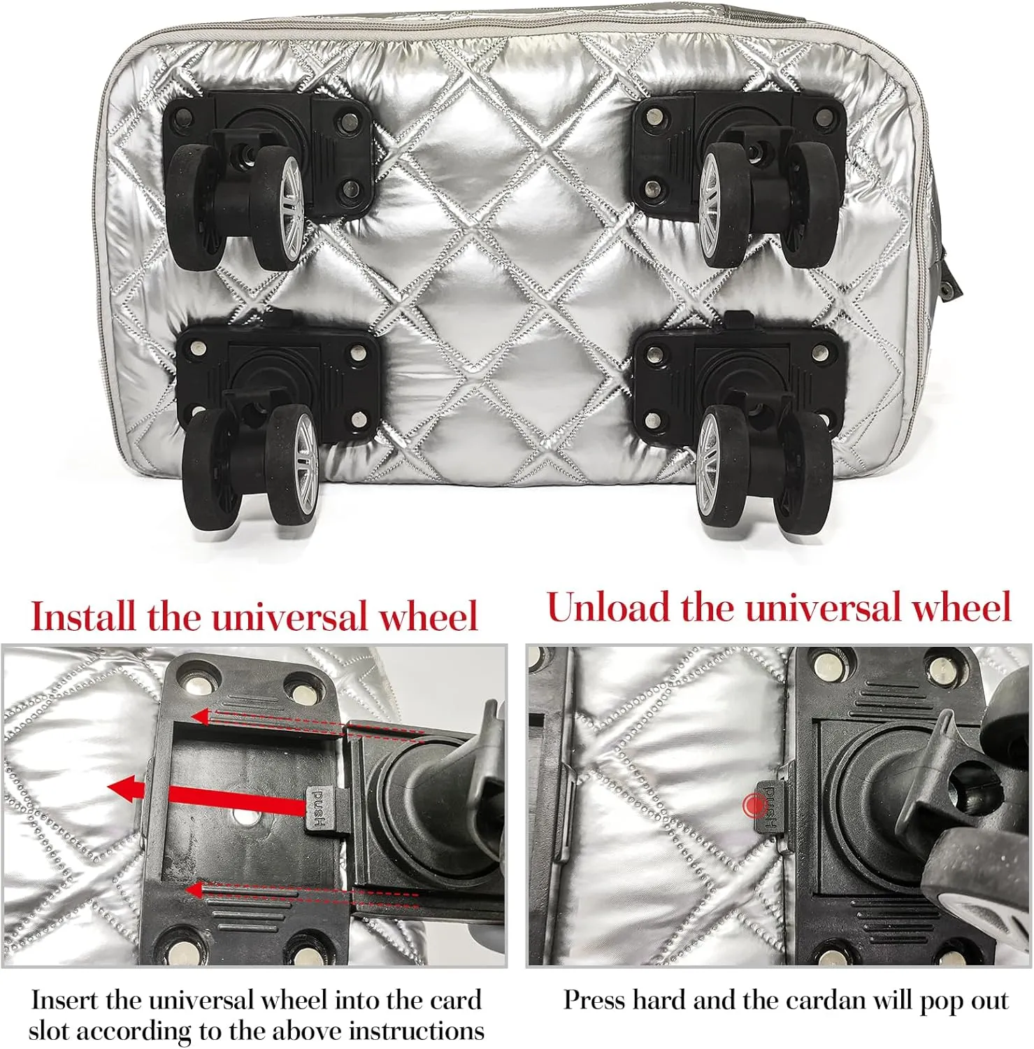 Expandable Duffel Rolling Mommy Travel Luggage Convertible Gym Weekend Bag for Women (Silver)