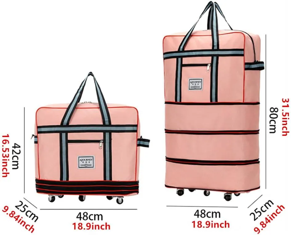 Expandable Extra Large Travel Oxford Duffel Bag with Wheels Waterproof Lightweight Traveling Foldable Suitcase (Black, L*W: 48 * 25cm, H:42—80cm)