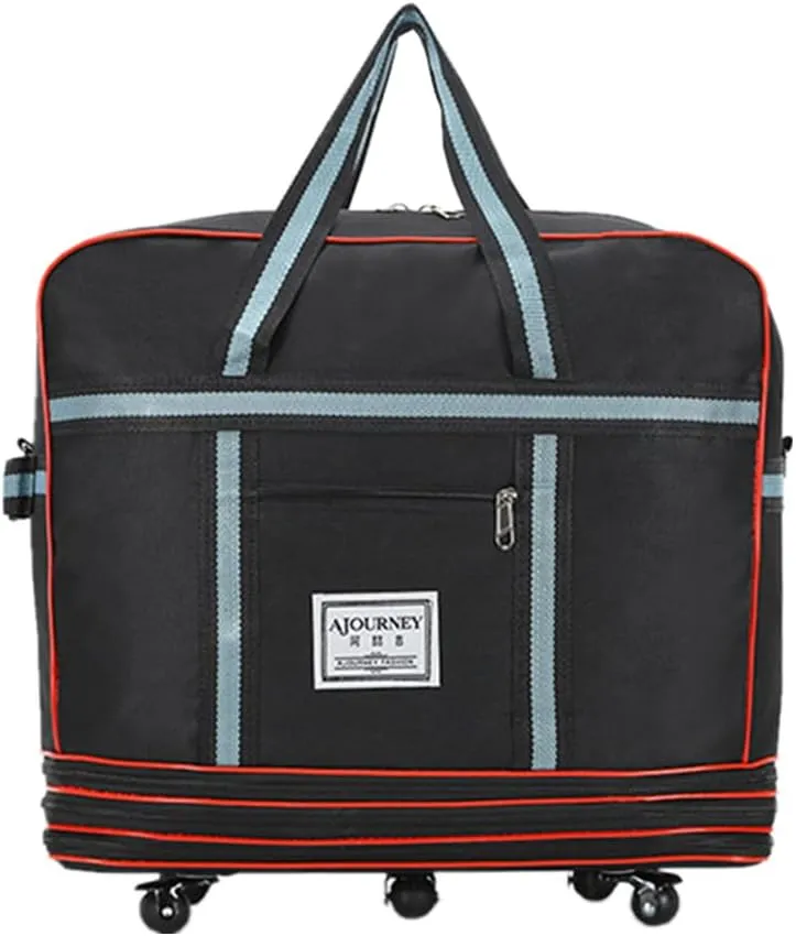 Expandable Extra Large Travel Oxford Duffel Bag with Wheels Waterproof Lightweight Traveling Foldable Suitcase (Black, L*W: 48 * 25cm, H:42—80cm)
