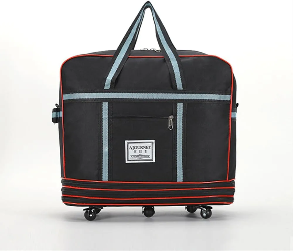 Expandable Extra Large Travel Oxford Duffel Bag with Wheels Waterproof Lightweight Traveling Foldable Suitcase (Black, L*W: 48 * 25cm, H:42—80cm)