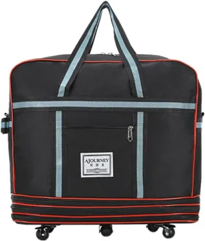 Expandable Extra Large Travel Oxford Duffel Bag with Wheels Waterproof Lightweight Traveling Foldable Suitcase (Black, L*W: 48 * 25cm, H:42—80cm)
