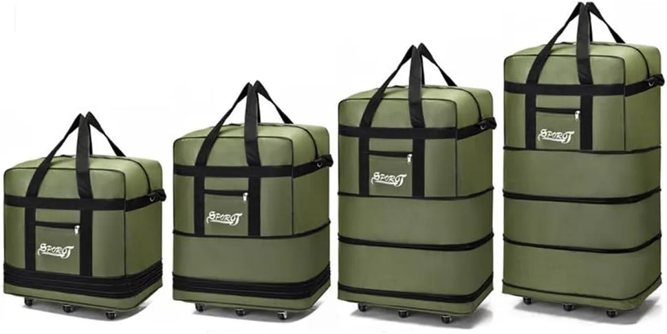 Expandable Extra Large Travel Oxford Duffel Bag with Wheels Waterproof Lightweight Traveling Foldable Suitcase (Brown, L - 6 wheels)