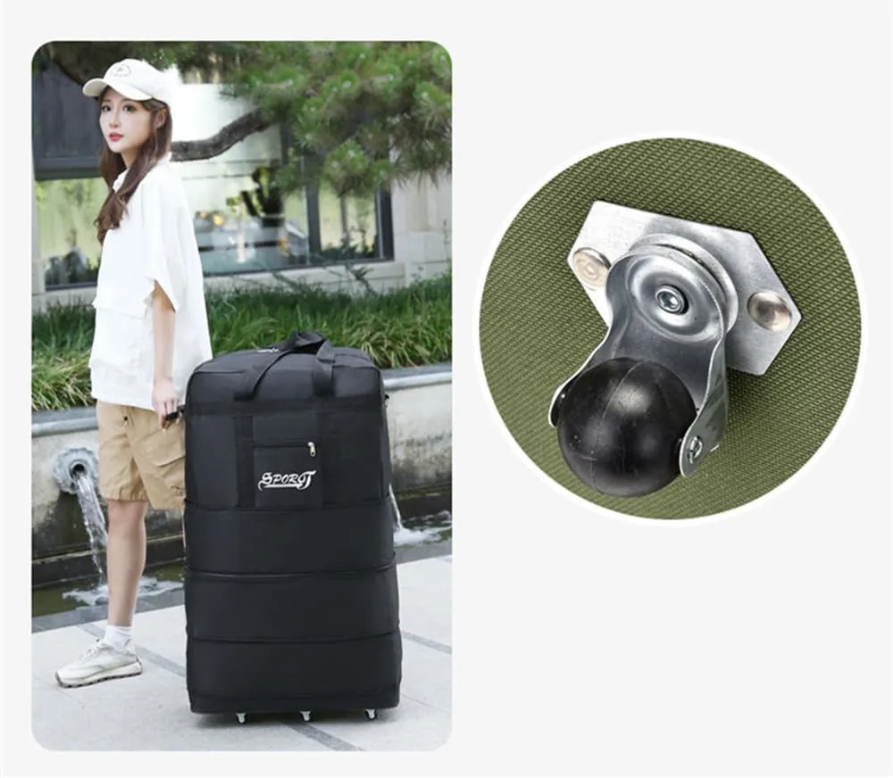 Expandable Extra Large Travel Oxford Duffel Bag with Wheels Waterproof Lightweight Traveling Foldable Suitcase (Brown, L - 6 wheels)