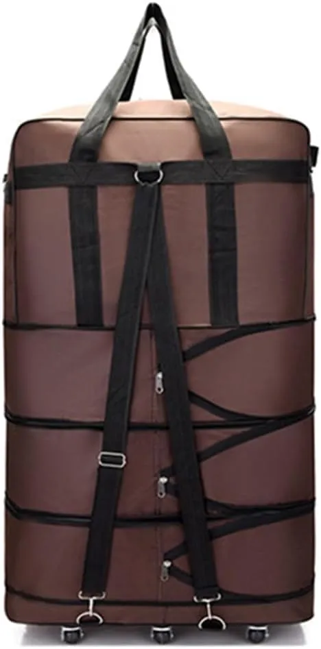 Expandable Extra Large Travel Oxford Duffel Bag with Wheels Waterproof Lightweight Traveling Foldable Suitcase (Brown, L - 6 wheels)