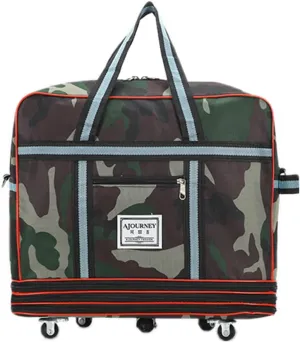 Expandable Extra Large Travel Oxford Duffel Bag with Wheels Waterproof Lightweight Traveling Foldable Suitcase (Camo)