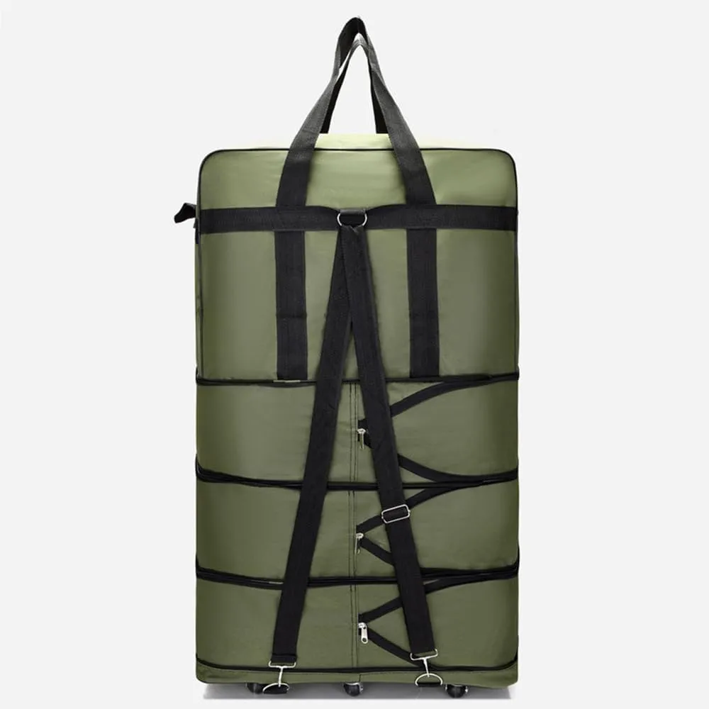 Expandable Extra Large Travel Oxford Duffel Bag with Wheels Waterproof Lightweight Traveling Foldable Suitcase (Green, L - 6 wheels)