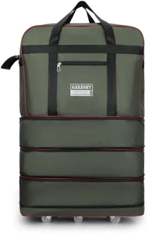 Expandable Extra Large Travel Oxford Duffel Bag with Wheels Waterproof Lightweight Traveling Foldable Suitcase (Green)