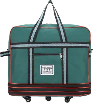 Expandable Extra Large Travel Oxford Duffel Bag with Wheels Waterproof Lightweight Traveling Foldable Suitcase (Green)