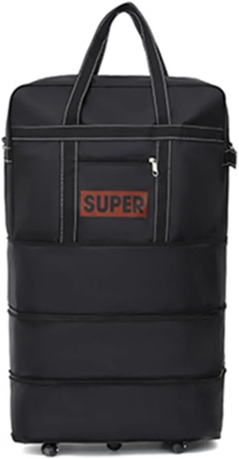 Expandable Extra Large Travel Oxford Duffel Bag with Wheels Waterproof Lightweight Traveling Foldable Suitcase (L, Black)
