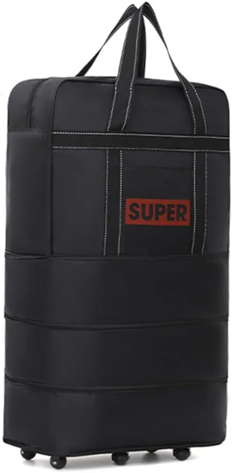 Expandable Extra Large Travel Oxford Duffel Bag with Wheels Waterproof Lightweight Traveling Foldable Suitcase (L, Black)