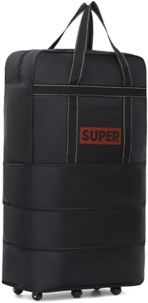 Expandable Extra Large Travel Oxford Duffel Bag with Wheels Waterproof Lightweight Traveling Foldable Suitcase (L, Black)