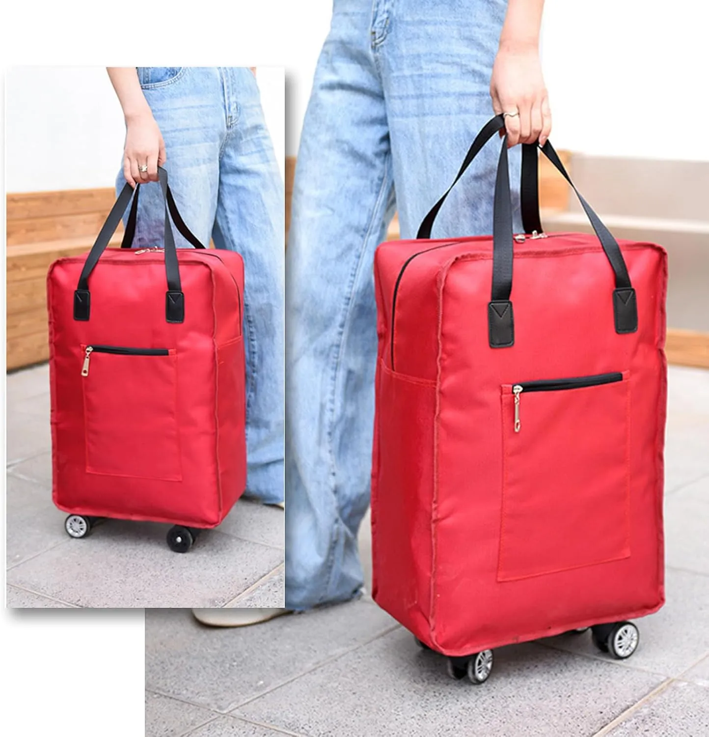 Expandable Foldable Duffel Bag with Wheels Rolling Duffle Bag Luggage Bag Carry on Bag Lightweight Suitcases, Red