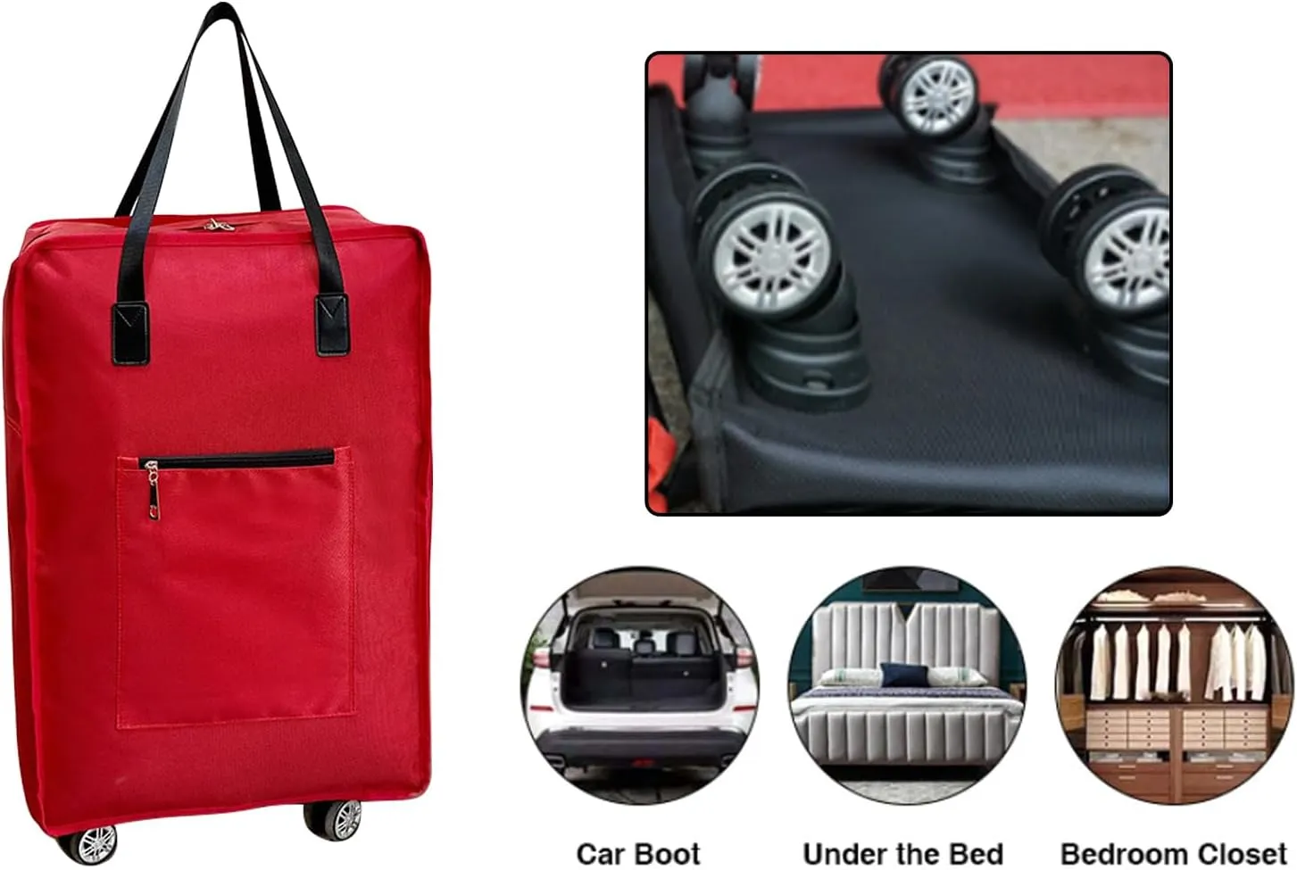 Expandable Foldable Duffel Bag with Wheels Rolling Duffle Bag Luggage Bag Carry on Bag Lightweight Suitcases, Red