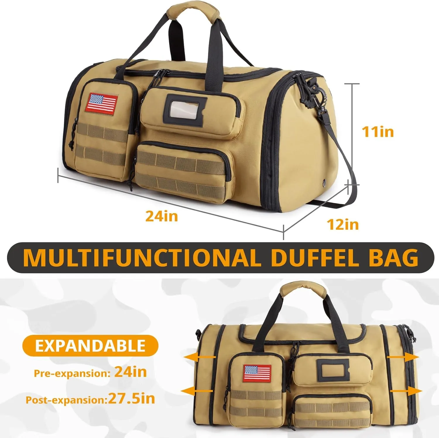 Expandable Gym Bag For Men,Tactical Large 3 in 1 Sports Duffle Bag With Shoes Compartment,Water Resistant Sports Gym Tote Bags Multi-functional Weekend Travel Backpack Overnight Bag