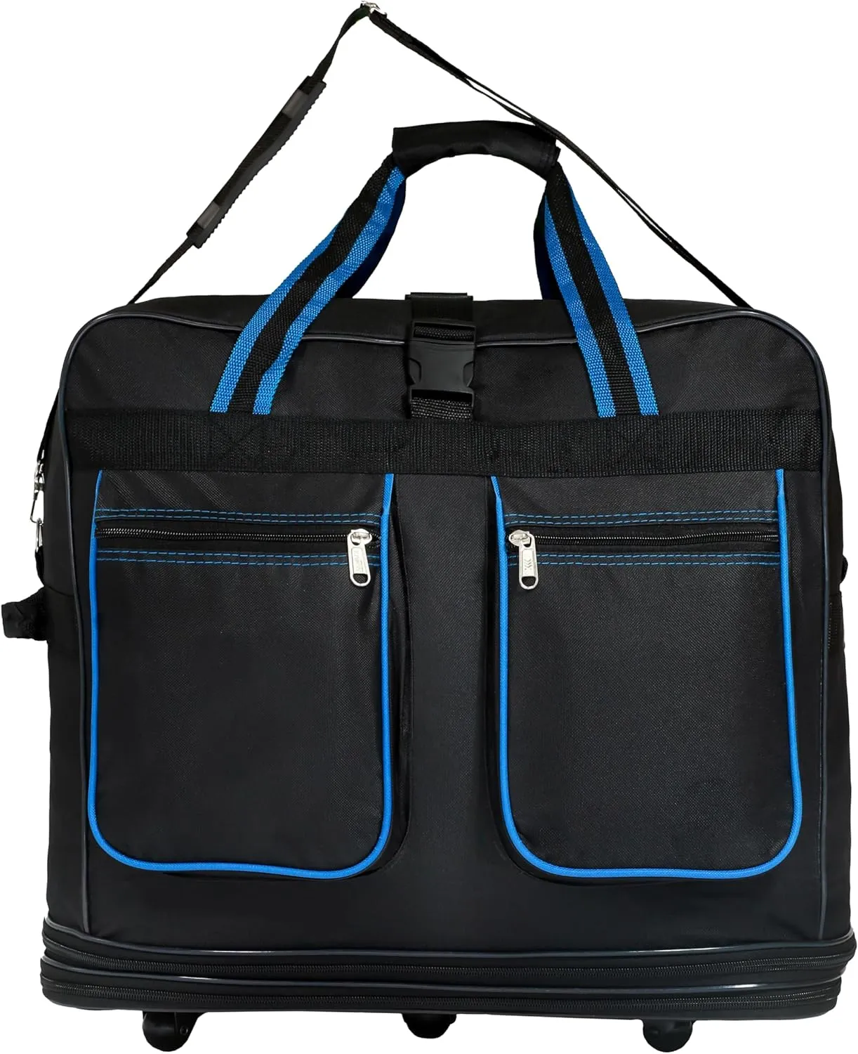 Expandable Lightweight Duffle Bag (36"") Rolling wheeled Spinner Suitcase Luggage for Travel and Storage (Blue with Trim), Wheelbag36