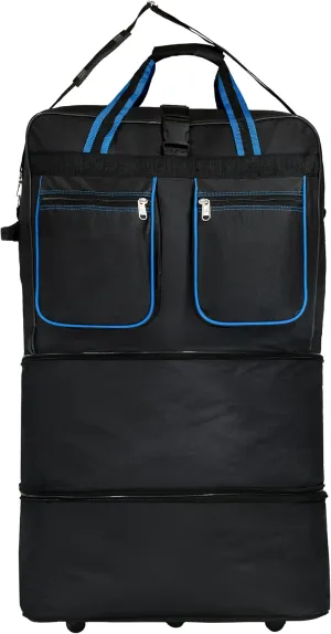 Expandable Lightweight Duffle Bag (36"") Rolling wheeled Spinner Suitcase Luggage for Travel and Storage (Blue with Trim), Wheelbag36