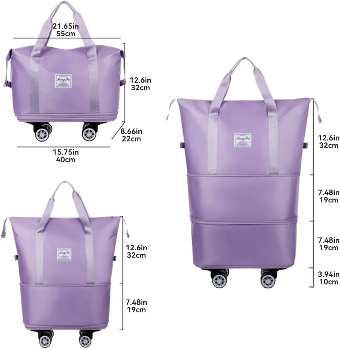 Expandable Rolling Duffel Bag with Wheels and Handles, Foldable Carry on Travel Duffle Luggage Bag, Grey