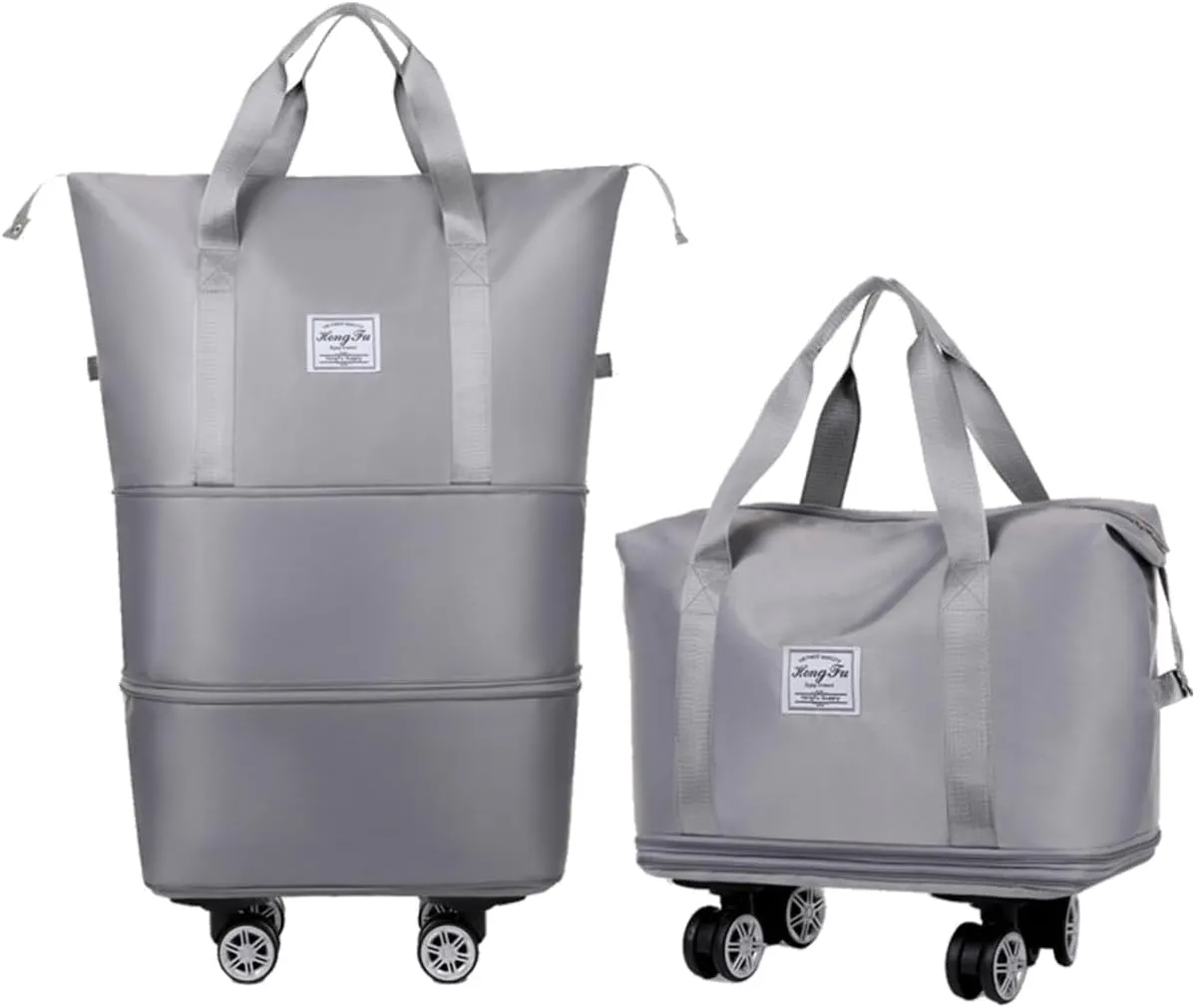 Expandable Rolling Duffel Bag with Wheels and Handles, Foldable Carry on Travel Duffle Luggage Bag, Grey