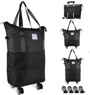 Expandable Rolling Duffle Bag - Large Carry-On With Spinner Wheels, Foldable Weekend Travel Bag, 28-58L Capacity(Black)