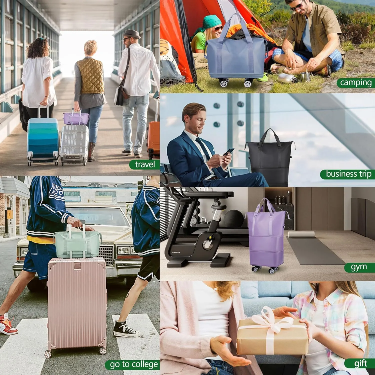 Expandable Suitcase, Folding Travel Bag with Wheels, Weekender Travel Bag for Carry-On, Tote Bag with Storage Space，Large luggage bag for Business Trips, Camping, Short Trips, Fitness