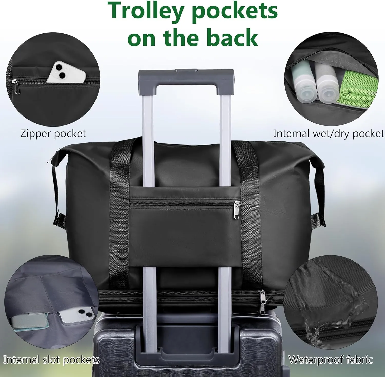 Expandable Suitcase, Folding Travel Bag with Wheels, Weekender Travel Bag for Carry-On, Tote Bag with Storage Space，Large luggage bag for Business Trips, Camping, Short Trips, Fitness