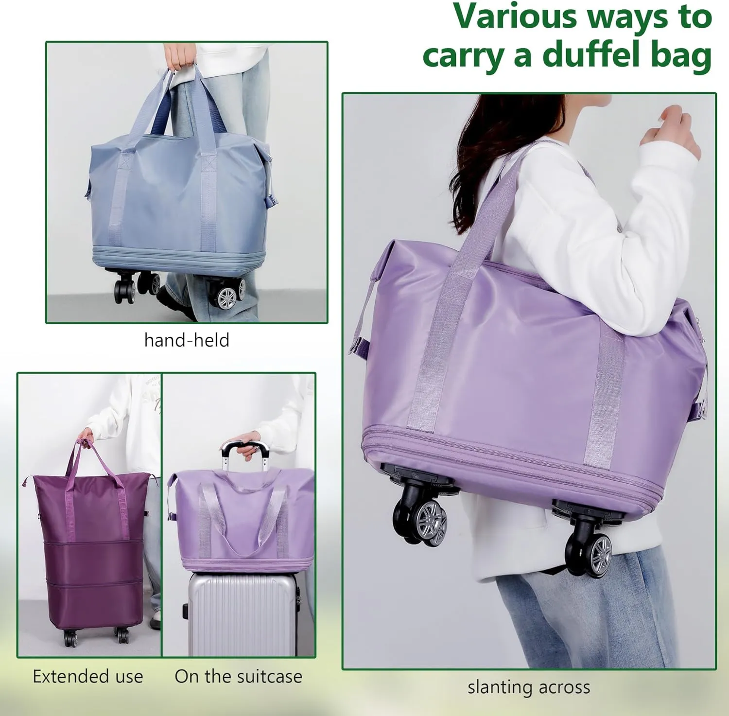 Expandable Suitcase, Folding Travel Bag with Wheels, Weekender Travel Bag for Carry-On, Tote Bag with Storage Space，Large luggage bag for Business Trips, Camping, Short Trips, Fitness