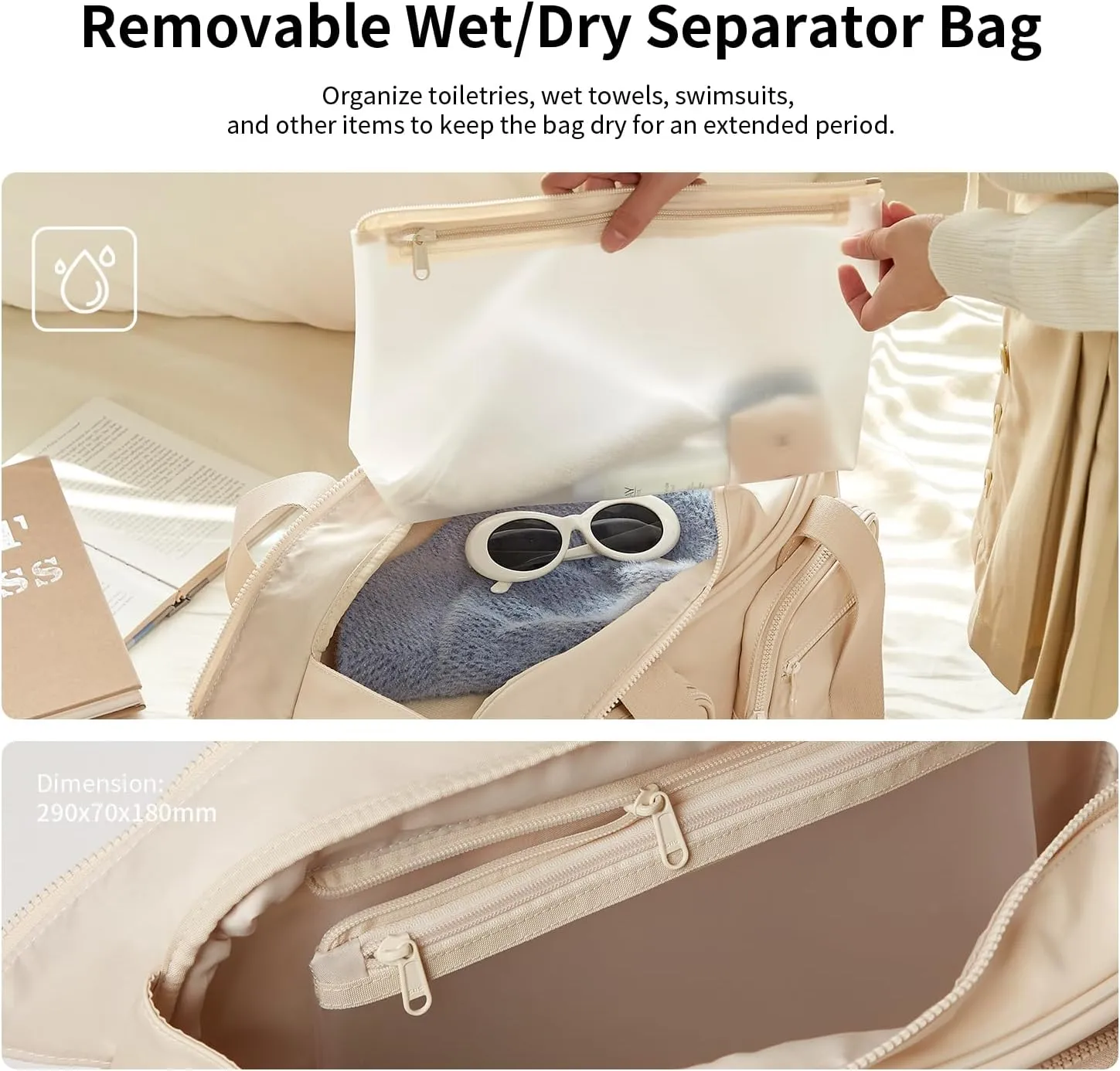 Expandable Travel Duffel Bag, Duffle Bag for Travel with Wet Pocket, Carry on Weekender Bags for Men Women, Water Resistant Gym Duffel Bag Sport Bag (Apricot)