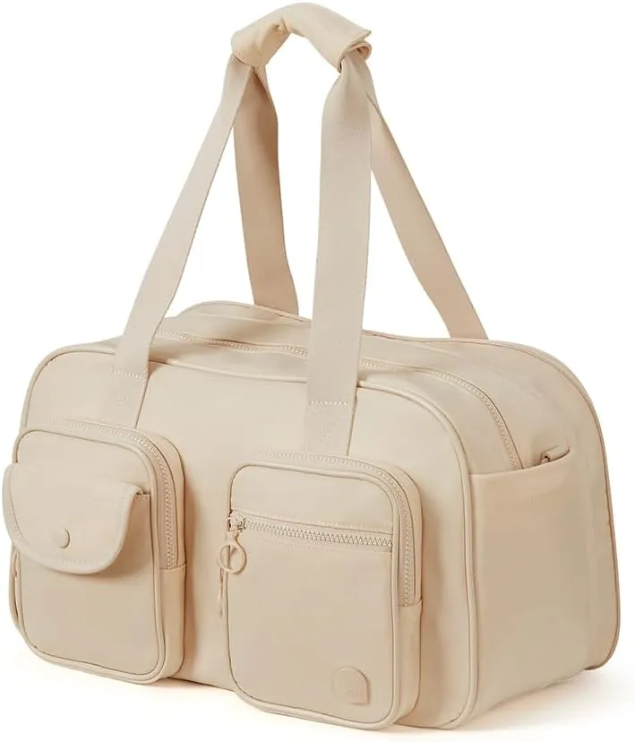 Expandable Travel Duffel Bag, Duffle Bag for Travel with Wet Pocket, Carry on Weekender Bags for Men Women, Water Resistant Gym Duffel Bag Sport Bag (Apricot)