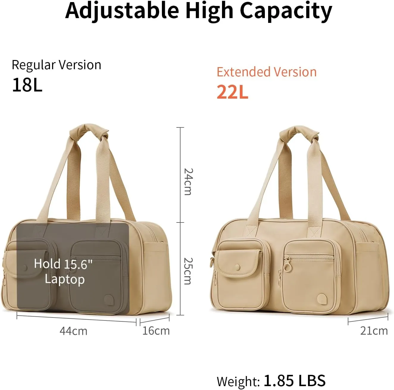 Expandable Travel Duffel Bag, Duffle Bag for Travel with Wet Pocket, Carry on Weekender Bags for Men Women, Water Resistant Gym Duffel Bag Sport Bag (Khaki)