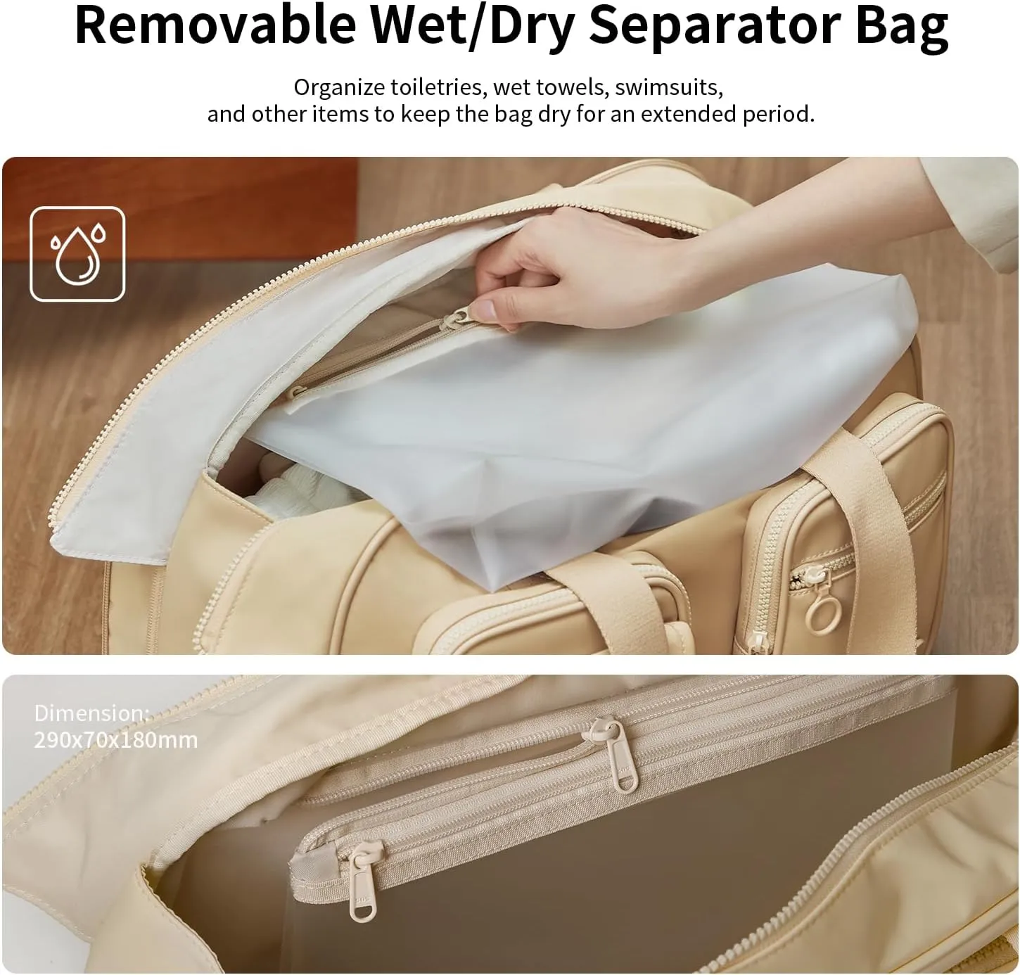 Expandable Travel Duffel Bag, Duffle Bag for Travel with Wet Pocket, Carry on Weekender Bags for Men Women, Water Resistant Gym Duffel Bag Sport Bag (Khaki)