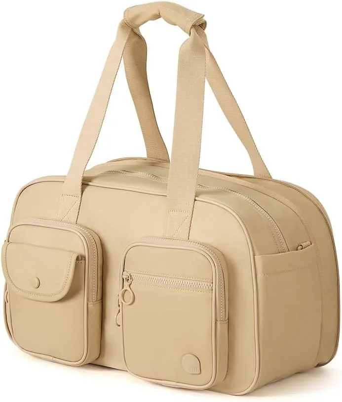 Expandable Travel Duffel Bag, Duffle Bag for Travel with Wet Pocket, Carry on Weekender Bags for Men Women, Water Resistant Gym Duffel Bag Sport Bag (Khaki)
