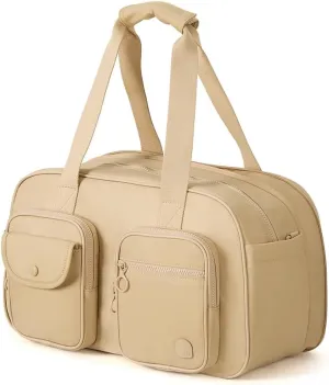 Expandable Travel Duffel Bag, Duffle Bag for Travel with Wet Pocket, Carry on Weekender Bags for Men Women, Water Resistant Gym Duffel Bag Sport Bag (Khaki)