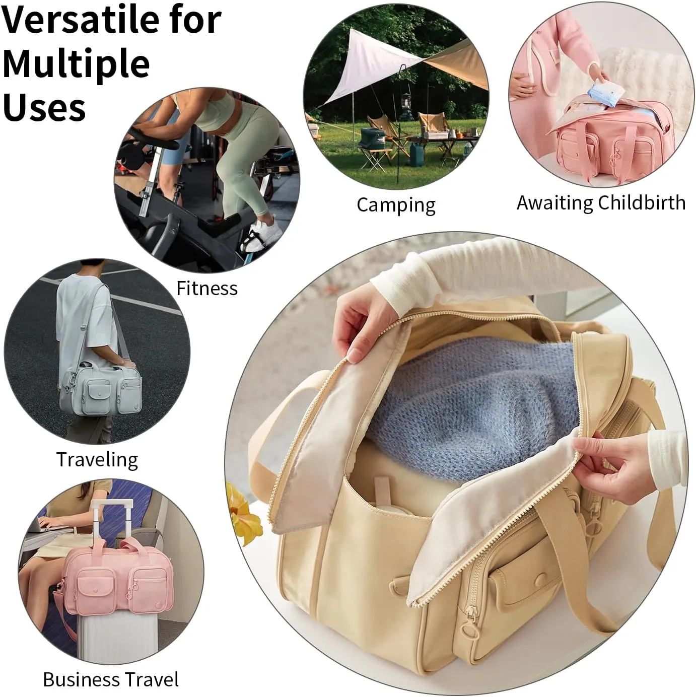 Expandable Travel Duffel Bag, Duffle Bag for Travel with Wet Pocket, Carry on Weekender Bags for Men Women, Water Resistant Gym Duffel Bag Sport Bag (Khaki)