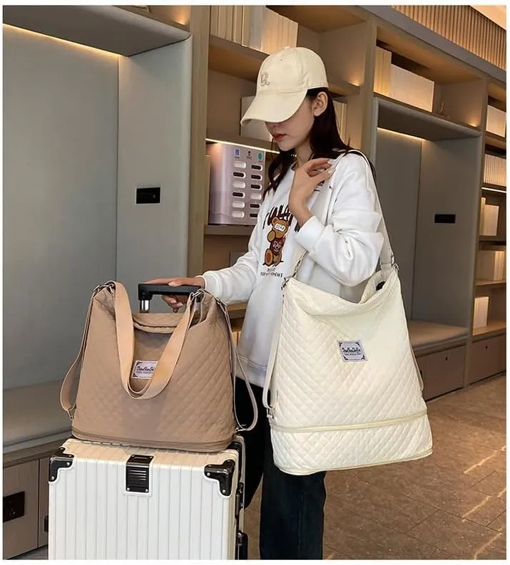 Expandable Travel Tote Bag for Women,Convertible Multi-Function Fitness Backpack,Waterproof Gym Shoulder Bag,Solid Color Crossbody Handbag