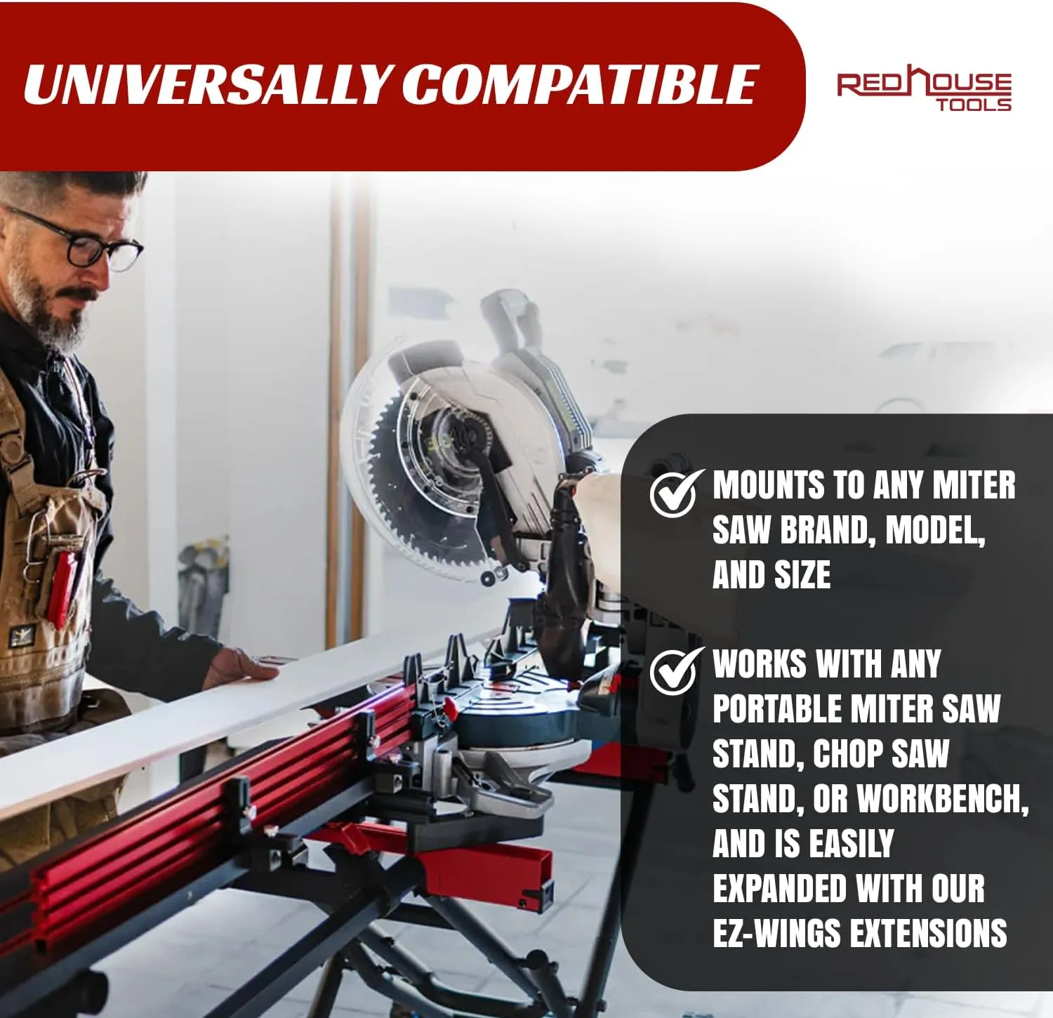 EZ-Wings Basic 4' Portable Miter Saw Station | Patented Modular Design | for Use with Any Portable Miter Saw Stand or Chop Saw Stand