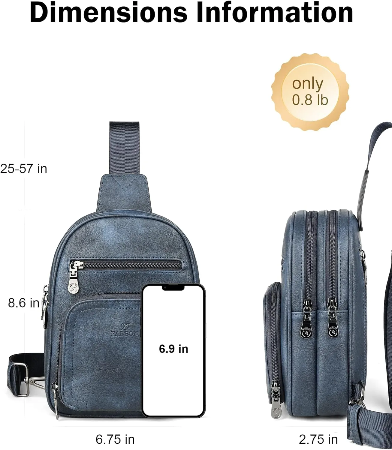 FADEON Women Sling Bags Designer Crossbody Bag, PU Leather Sling Purse Multi-Pocket Packs with Card Slot Suede Blue