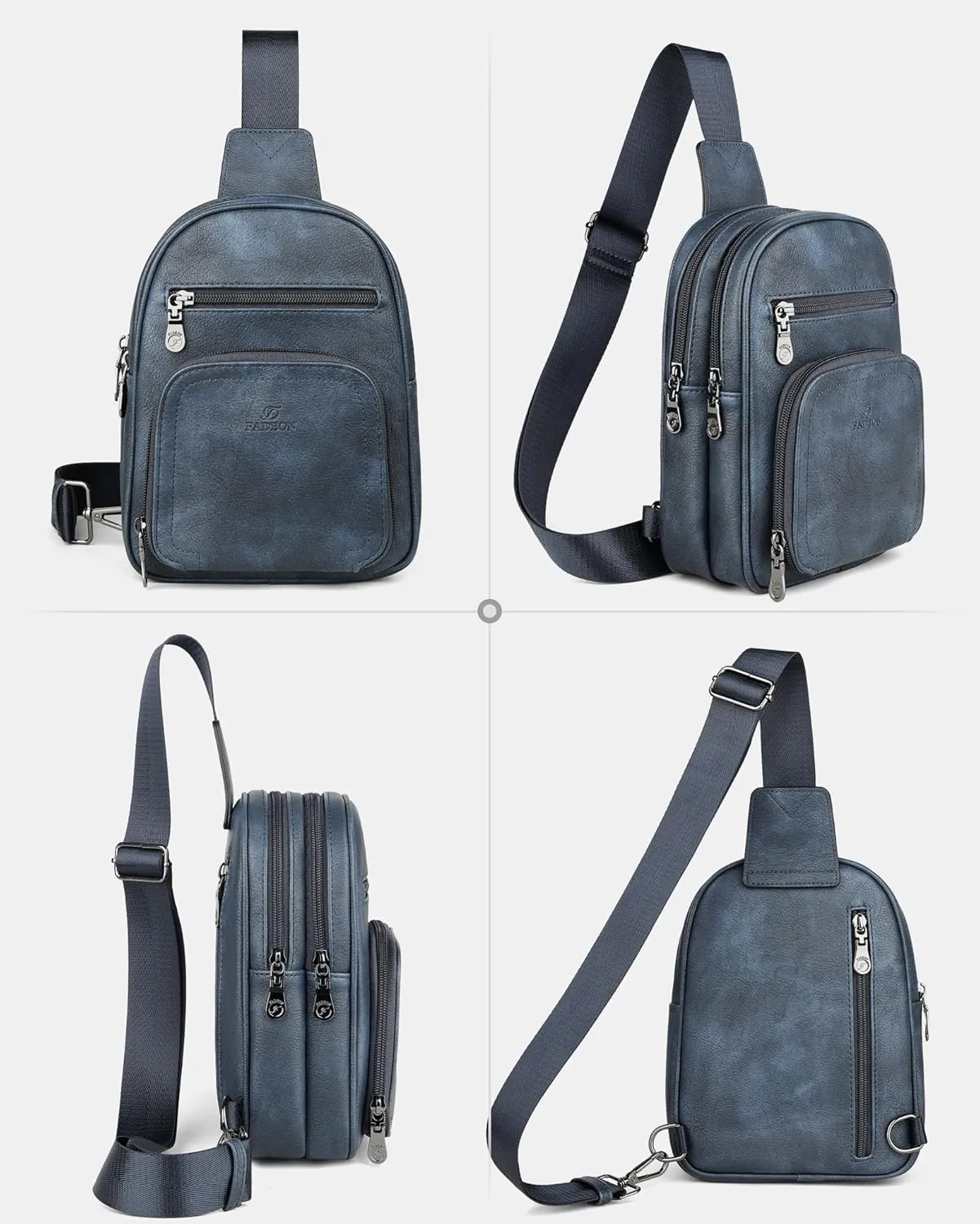 FADEON Women Sling Bags Designer Crossbody Bag, PU Leather Sling Purse Multi-Pocket Packs with Card Slot Suede Blue