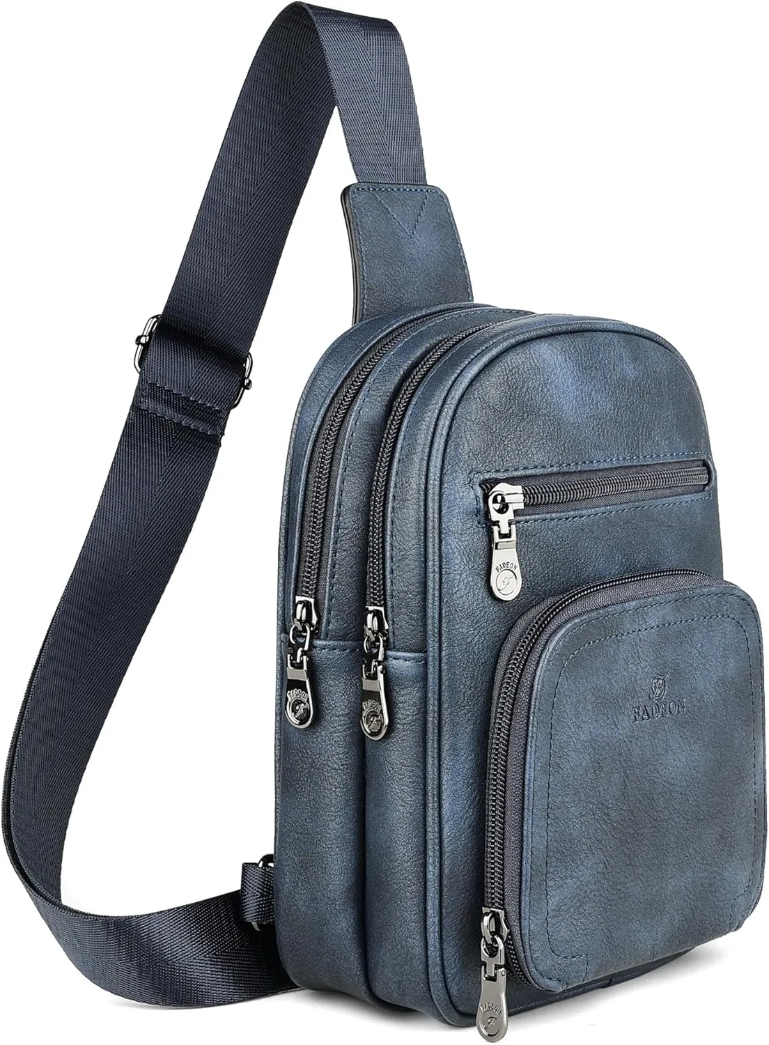 FADEON Women Sling Bags Designer Crossbody Bag, PU Leather Sling Purse Multi-Pocket Packs with Card Slot Suede Blue