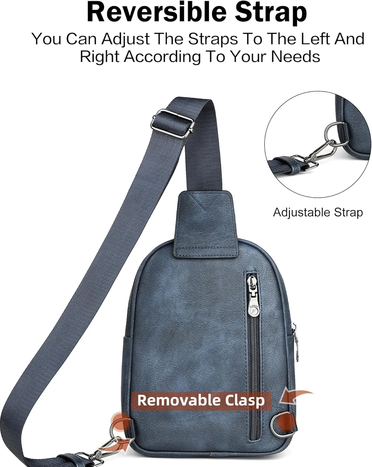 FADEON Women Sling Bags Designer Crossbody Bag, PU Leather Sling Purse Multi-Pocket Packs with Card Slot Suede Blue