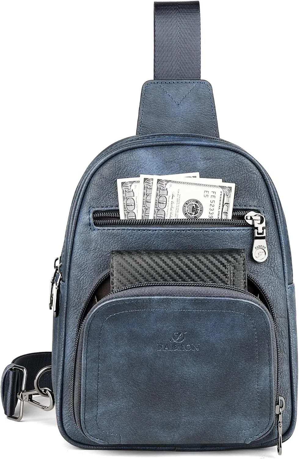 FADEON Women Sling Bags Designer Crossbody Bag, PU Leather Sling Purse Multi-Pocket Packs with Card Slot Suede Blue
