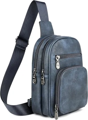 FADEON Women Sling Bags Designer Crossbody Bag, PU Leather Sling Purse Multi-Pocket Packs with Card Slot Suede Blue