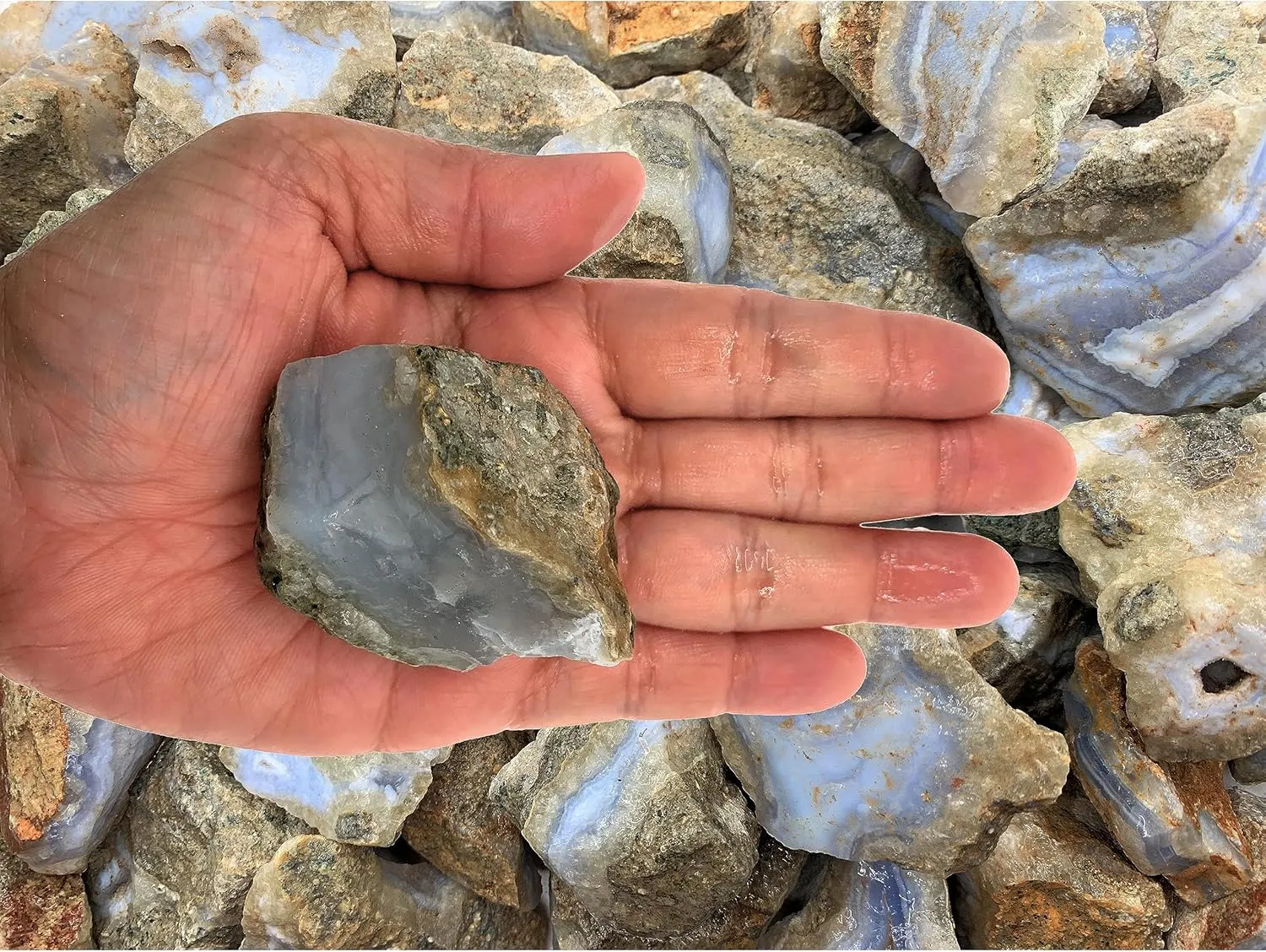 Fantasia Materials: 18 lbs Glacial Blue Lace Agate Rough Stones from Namibia