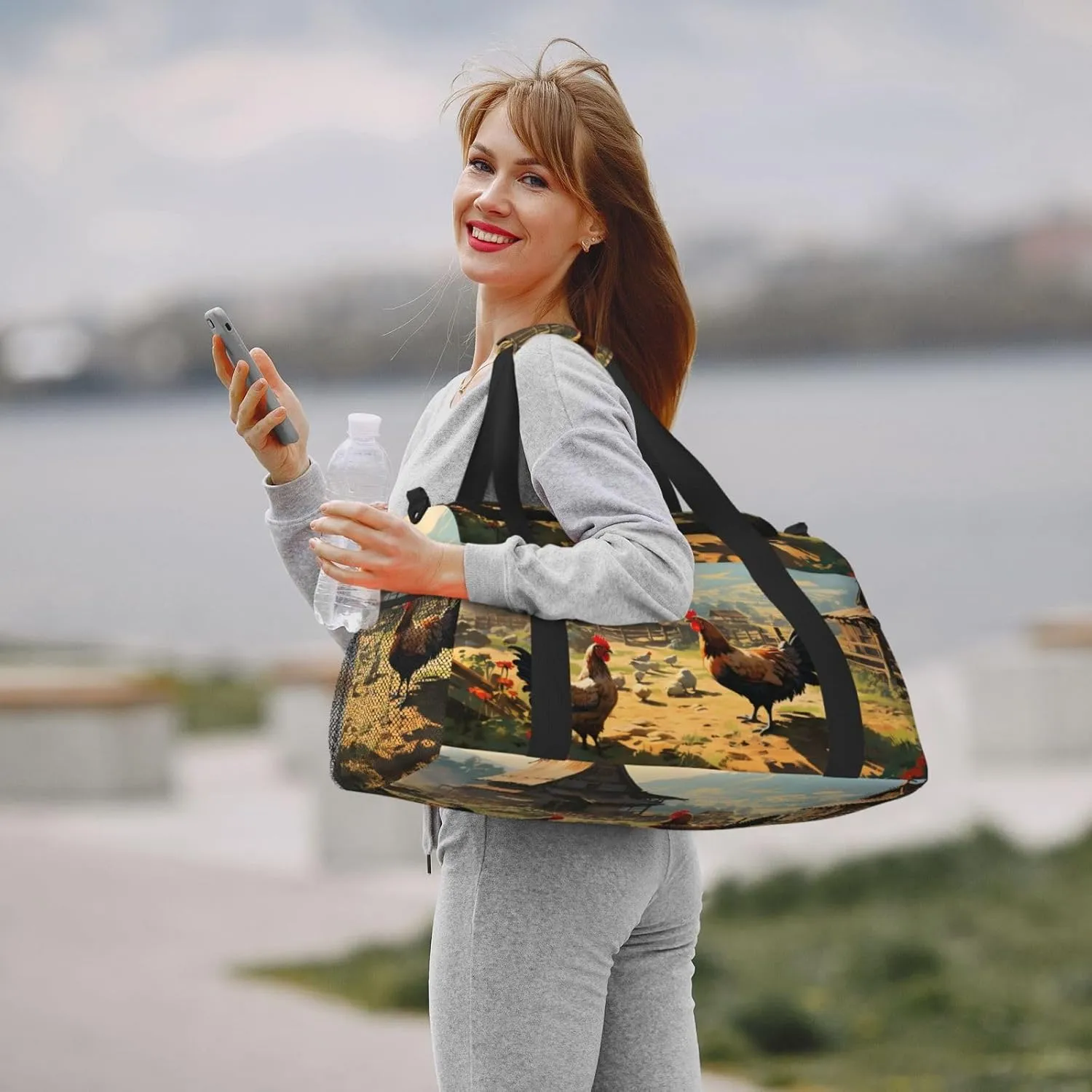 Farm Chicken Village Duffle Bag Foldable Travel Tote Bag Carry On Large Weekender Overnight Bags Waterproof Gym Bag For Women Men