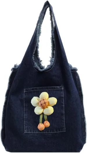 Farm4Far Women Denim Bow-tie Tote Shoulder Sling Hand Bags