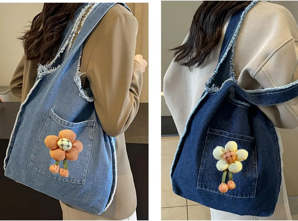 Farm4Far Women Denim Bow-tie Tote Shoulder Sling Hand Bags