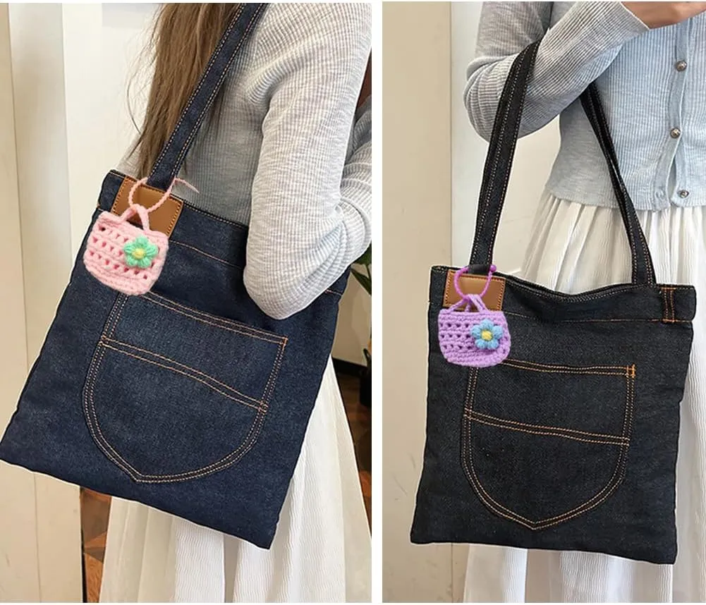 Farm4Far Women Denim Bow-tie Tote Shoulder Sling Hand Bags